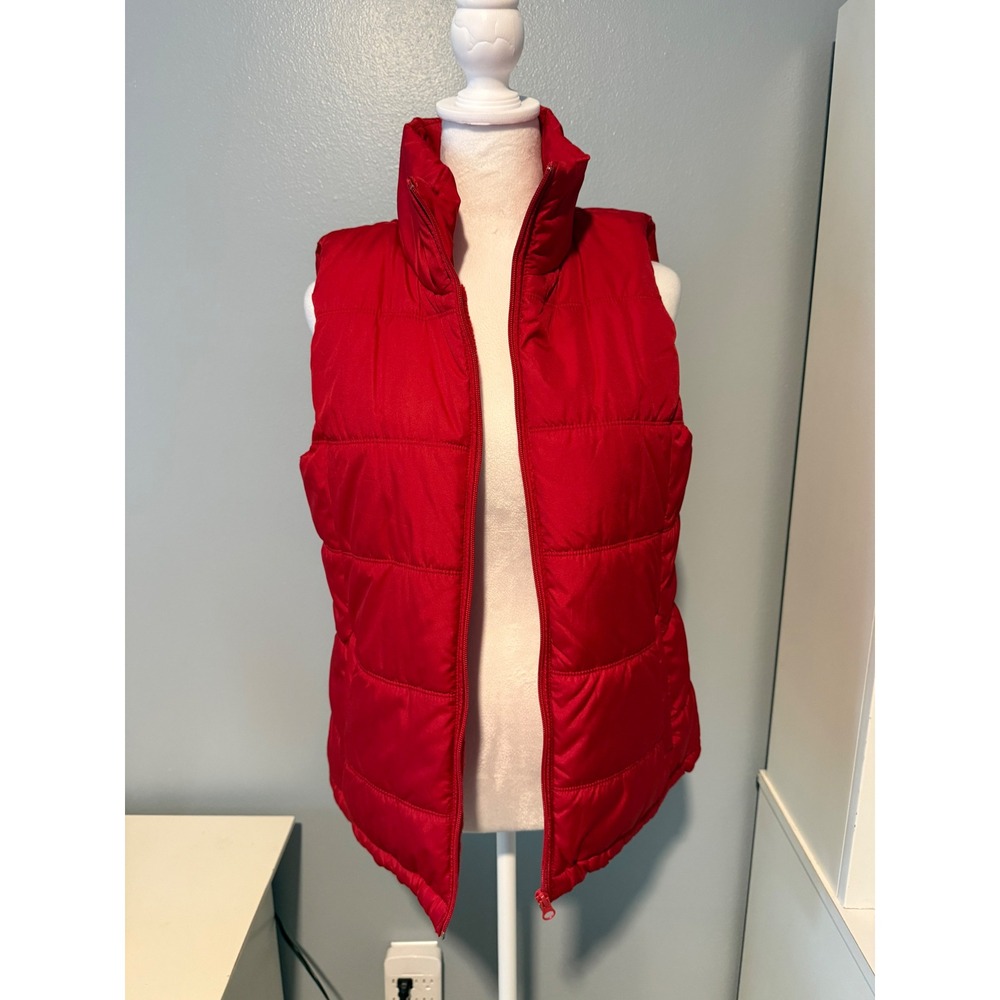 New York & Company Red Puffer Vest Womens Medium Fleece Lined Quilted Zip Up